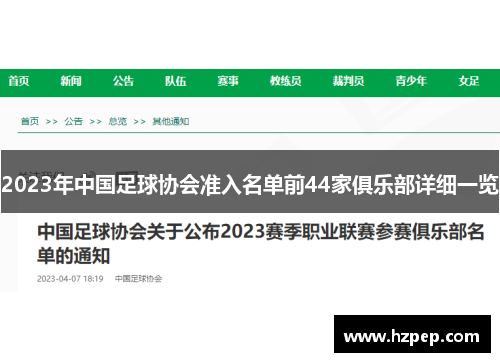 2023年中国足球协会准入名单前44家俱乐部详细一览